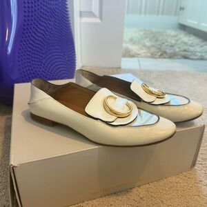Chloe White Loafers with Gold “C” Accent